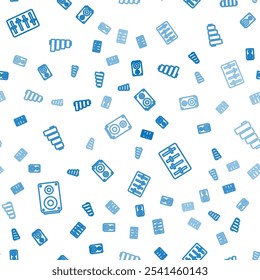 Set line Stereo speaker, Sound mixer controller and Pan flute on seamless pattern. Vector