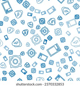 Set line Stereo speaker, Voice assistant and Guitar pick on seamless pattern. Vector