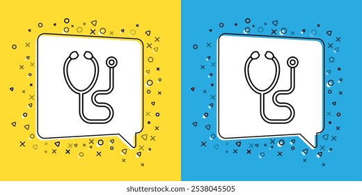 Set line Stethoscope medical instrument icon isolated on yellow and blue background.  Vector