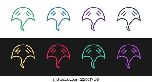 Set line Stingray icon isolated on black and white background.  Vector