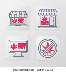 Set line Stop marijuana, Online buying, Marijuana and cannabis store and  icon. Vector