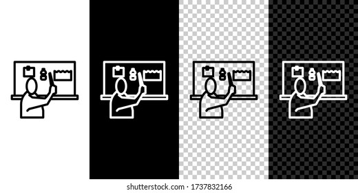 Fijar la línea Detener el icono de contaminación plástica aislado en fondo blanco y negro. Afiche ecológico. Ilustración vectorial