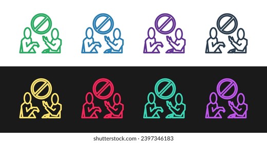 Set line Stop plastic pollution icon isolated on black and white background. Ecological poster.  Vector Illustration