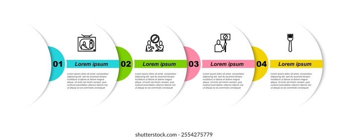 Set line Stop plastic pollution, , Nature saving protest and Disposable fork. Business infographic template. Vector