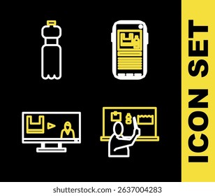 Set line Stop plastic pollution,  and Bottle of water icon. Vector
