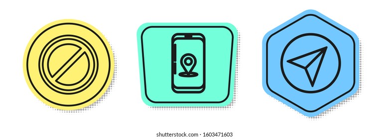 Set line Stop sign, Infographic of city map navigation and Paper airplane. Colored shapes. Vector