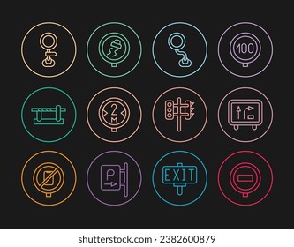 Set line Stop sign, Road traffic, Parking car barrier, Traffic light and Slippery road icon. Vector