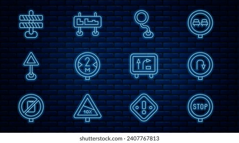 Stellen Sie die Linie Stoppschild, Straße zurückdrehen, Straßenverkehr, Dreieckswarnung leer, Hindernis und Symbol ein. Vektorgrafik