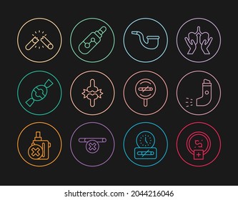 Set line Stop smoking, money saving, Inhaler, No pipe, Joint pain, knee pain, Candy, Broken cigarette,  and Electronic icon. Vector