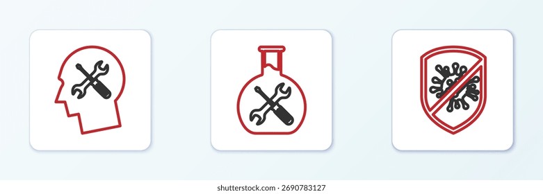 Detenga el virus, las bacterias, el servicio de la cabeza humana y el icono de la bioingeniería. Vector