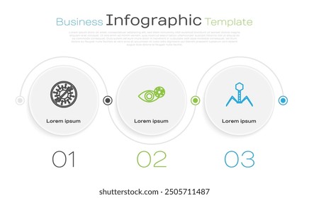 Detener el virus, el ojo rojizo debido a bacterias y bacteriófagos. Plantilla de infografía de negocios. Vector