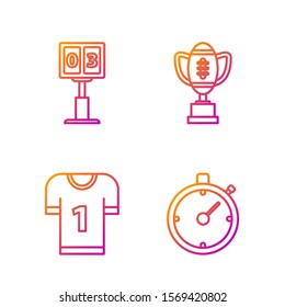 Set line Stopwatch, American football jersey, Sport football mechanical scoreboard and result display and Award cup and American football ball. Gradient color icons. Vector