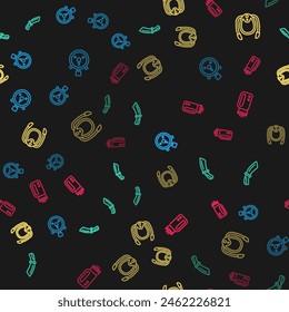 Set line Stopwatch, Diving knife, mask with snorkel and Flashlight for diver on seamless pattern. Vector