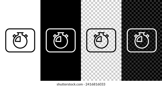 Set line Stopwatch icon isolated on black and white, transparent background. Time timer sign. Chronometer sign.  Vector