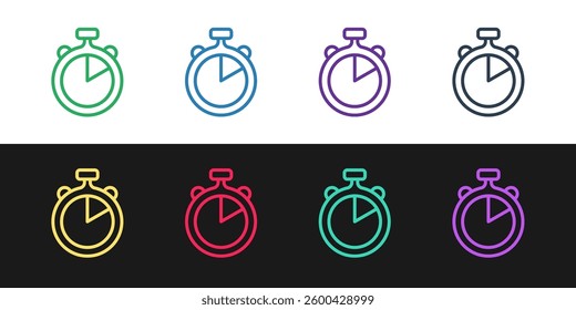 Set line Stopwatch icon isolated on black and white background. Time timer sign. Chronometer sign.  Vector