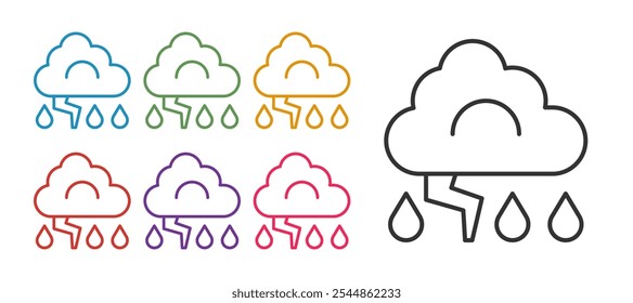Set line Storm icon isolated on white background. Cloud and lightning sign. Weather icon of storm. Set icons colorful. Vector