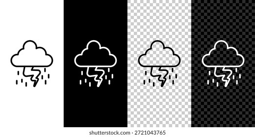 Establecer el icono de la tormenta de línea aislado en blanco y negro, fondo transparente. Nube y signo de relámpago. Icono de Clima de la tormenta.  Vector