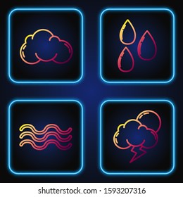 Set line Storm, Waves, Cloud and Water drop. Gradient color icons. Vector