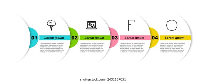 Set line Storm, Weather forecast, Fahrenheit and Moon. Business infographic template. Vector