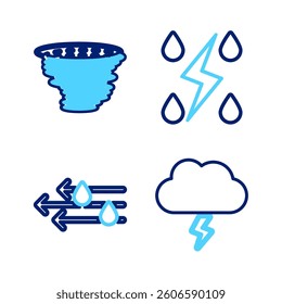Set line Storm, Wind and rain,  and Tornado icon. Vector
