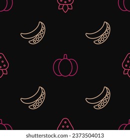 Set line Strawberry, Green peas and Pumpkin on seamless pattern. Vector
