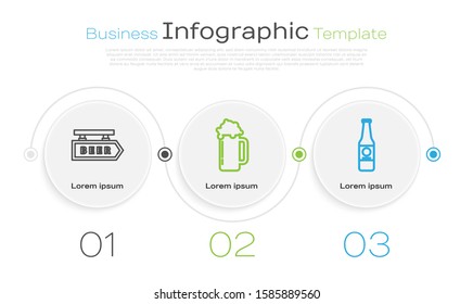 Set line Street signboard with inscription Beer, Glass of beer and Beer bottle. Business infographic template. Vector