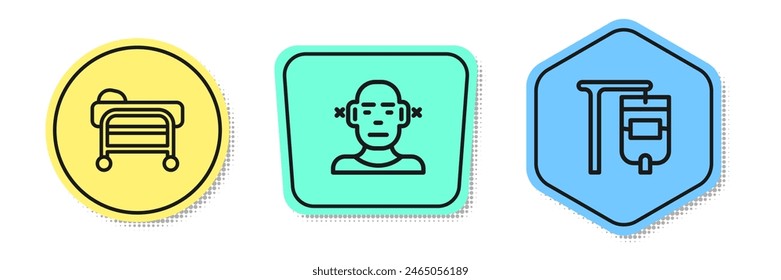 Set line Stretcher, Deaf and IV bag. Colored shapes. Vector