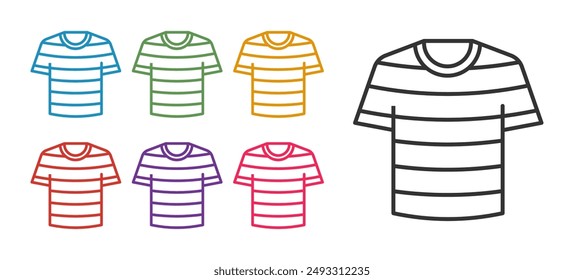Icono de la camiseta del marinero a rayas aislado en el fondo blanco. Objeto marino. Establecer iconos coloridos. Vector