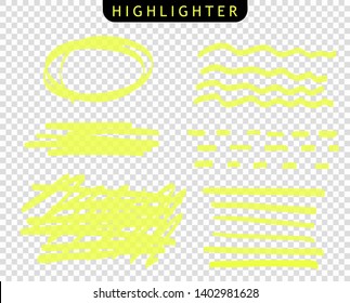 Set of the line of stroke markers. Vector highlight brush lines. Hand drawing sketch underlined, stripes. Elements on an isolated transparent background.