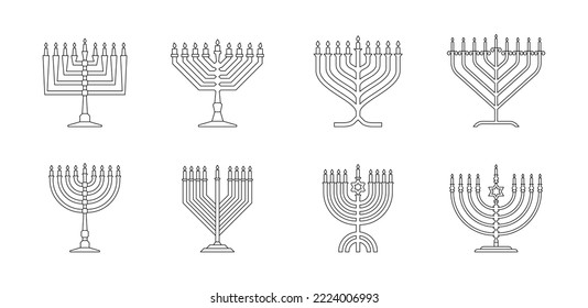 Set line style Jewish Hanukkah menorah vector illustration