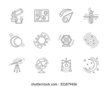 Set of line style vector icons for astronomy. Education, space research, education symbols. Design elements for business and website.