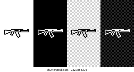 Set line Submachine gun icon isolated on black and white, transparent background. Kalashnikov or AK47.  Vector