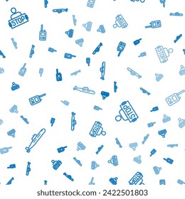 Set line Submarine, Stop war and Walkie talkie on seamless pattern. Vector