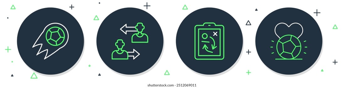 Definir linha Substituição jogador de futebol, conceito de estratégia de planejamento, Futebol e ícone. Vetor