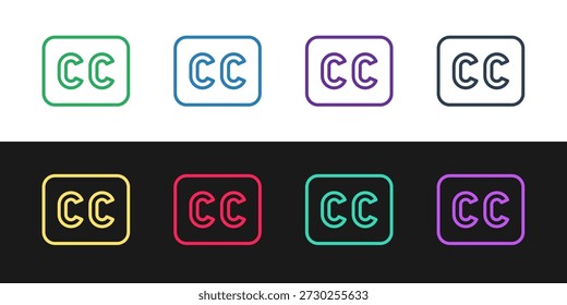 Establecer línea icono de subtítulos aislado sobre fondo blanco y negro.  Vector