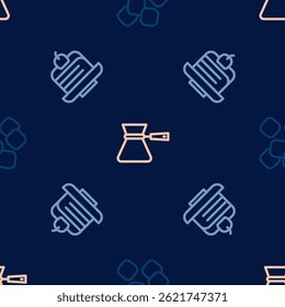 Set line Sugar cubes, Piece of cake and Coffee turk on seamless pattern. Vector