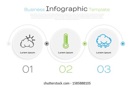 Set line Sun and cloud weather, Thermometer and Cloud with rain. Business infographic template. Vector