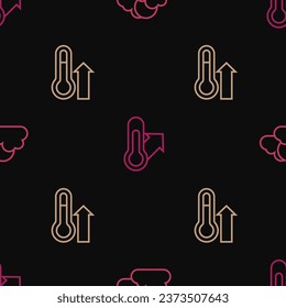 Set line Sun and cloud weather, Meteorology thermometer and  on seamless pattern. Vector