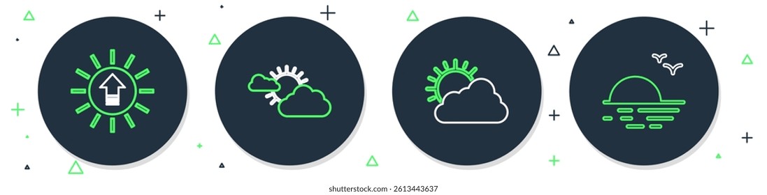 Set line Sun and cloud weather, Sunset and  icon. Vector