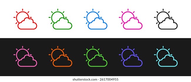 Set line Sun and cloud weather icon isolated on black and white background.  Vector
