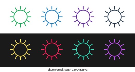 Set line Sun icon isolated on black and white background.  Vector Illustration