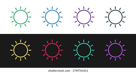 Set line Sun icon isolated on black and white background. Summer symbol. Good sunny day. Vector Illustration