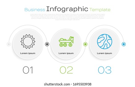 Set line Sun, Mars rover and Falling stars. Business infographic template. Vector