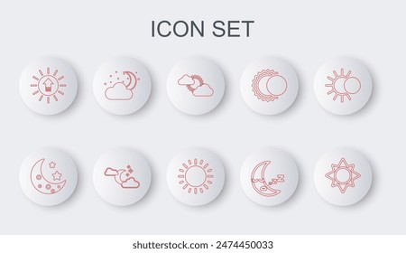 Set line Sun, Moon and stars, cloud weather, icon, Sunset, Cloud with moon,  and  icon. Vector