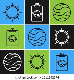 Set line Sun, Planet and Planet icon. Vector