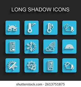 Set line Sun and snowflake, UV protection, Rainbow with clouds, Meteorology thermometer, Thermometer cloud, sun,  and  icon. Vector