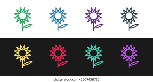 Set line Sunflower icon isolated on black and white background.  Vector