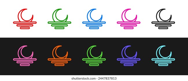 Set line Sunset icon isolated on black and white background.  Vector