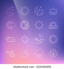 Set line Sunset, Moon and stars, Eclipse of the sun,  and  icon. Vector