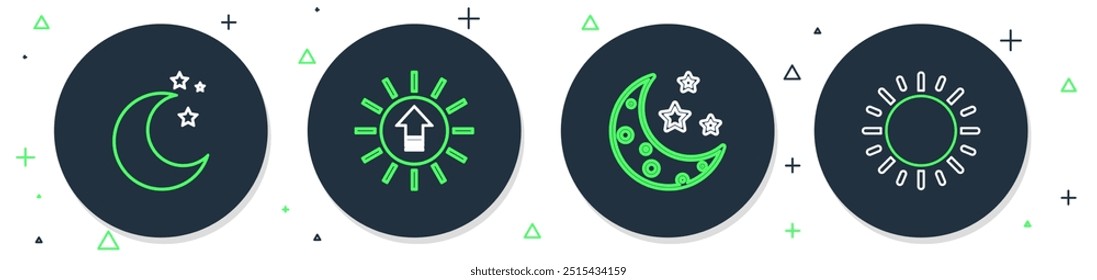 Set line Sunset, Moon and stars,  and  icon. Vector